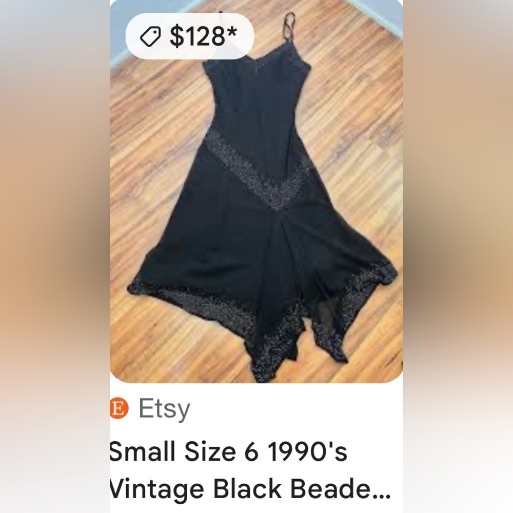 J KARA ~ Vintage Black Asymmetrical Dress Circa 1990 with Silver Embellishments - Picture 8 of 9